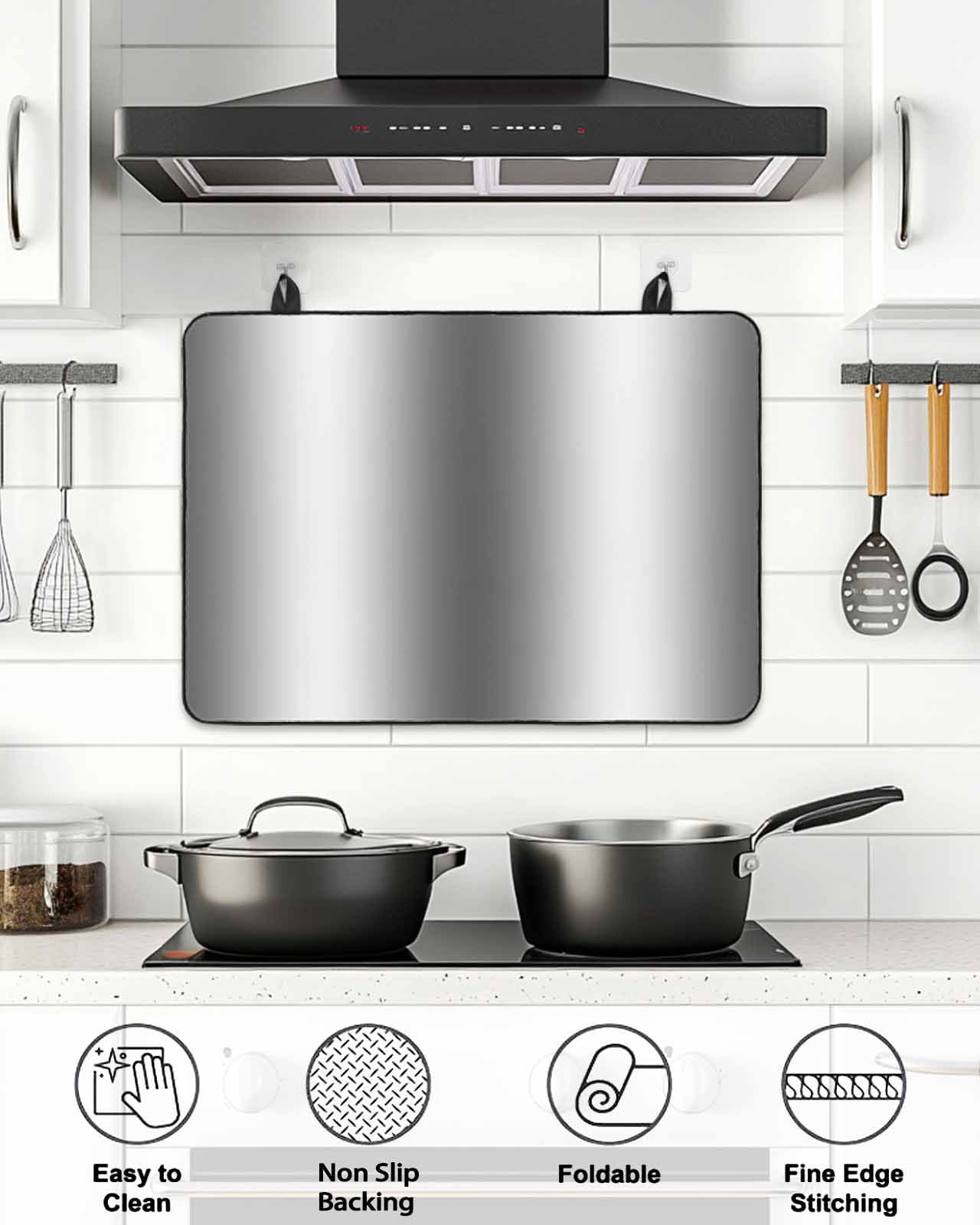 Stove Top Covers for Electric Stove, Dark Gray Glass Stovetop Cover Protector, Gradient White Abstract Minimalist Stripe Induction Cooktop Protector Oven Mat for Kitchen Countertop 24"x21"