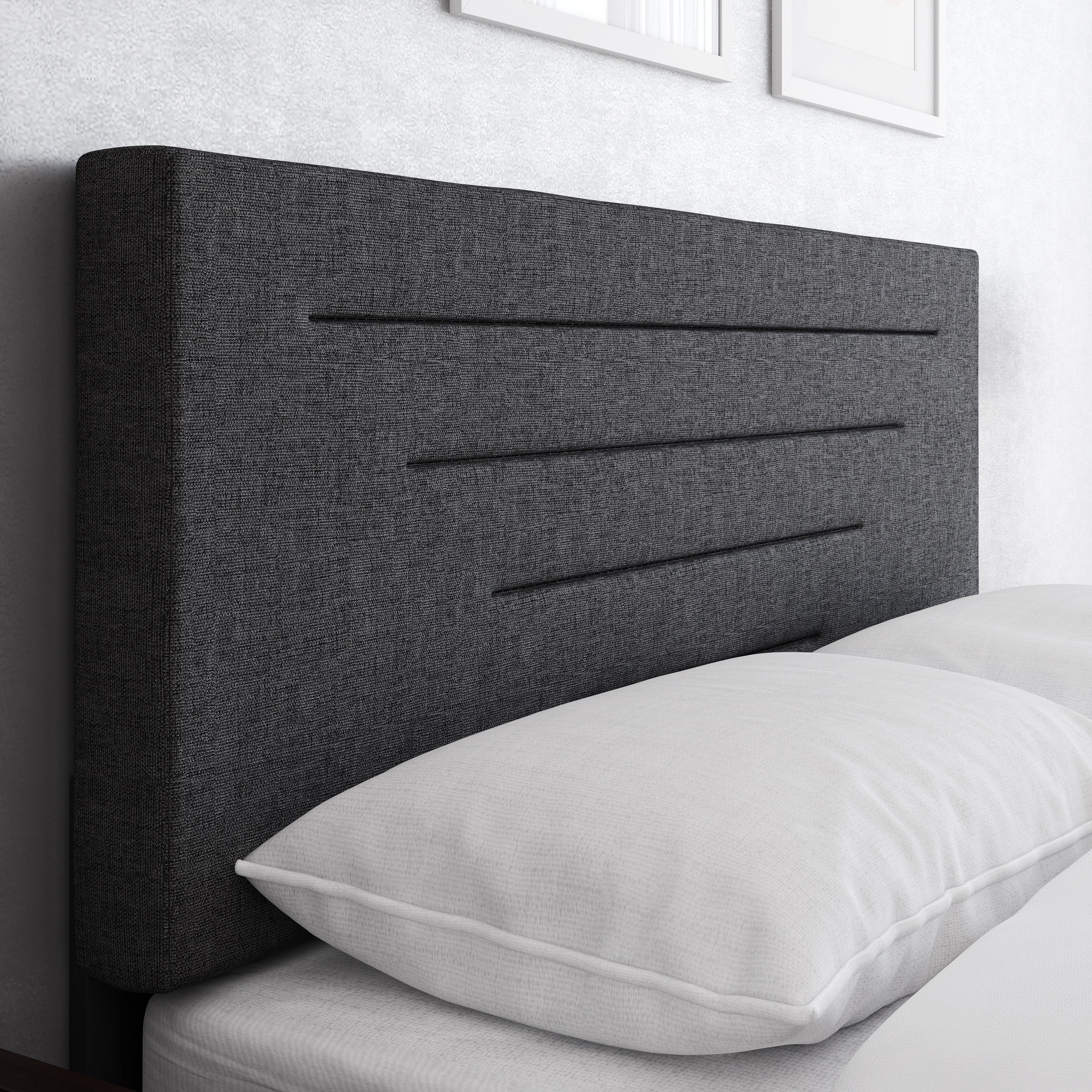 Boyd Sleep Cordoba Black Linen King Size Fully Upholstered Platform Bed Frame with Adjustable Headboard, Qualified Box Spring or Foundation Required for Use
