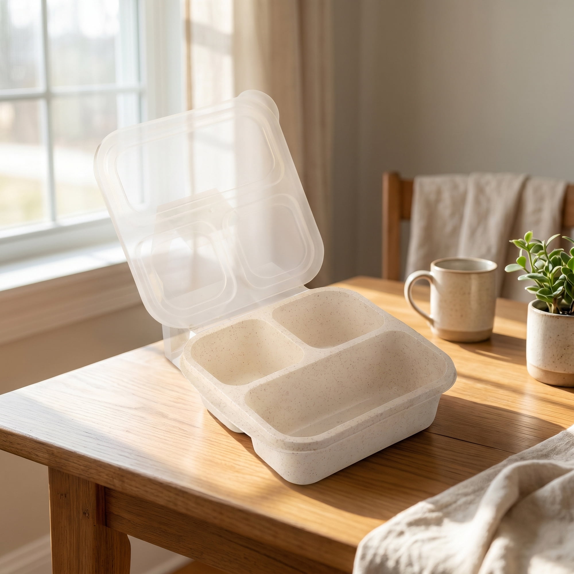 Unique Bargains Wheat Straw Leak-Proof Meal Lunch Bento Box for Work Travel Beige