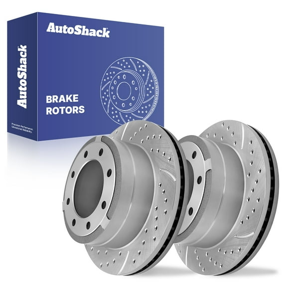 AutoShack Rear Vented Drilled & Slotted Silver Zinc Coated Brake Rotors 2-PC Set Replacement for 2012-2023 Ford F-250 Super Duty 2012-2023 Ford F-350 Super Duty SilverShield Pro 14.29" (363 mm)