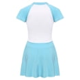 thumbnail image 4 of YiZYiF Kids Girls Short Sleeve Zip Neck One Piece Swim Dress with Built Shorts Rash Guard Swimsuit Light Blue 130/M No Pads, 4 of 7