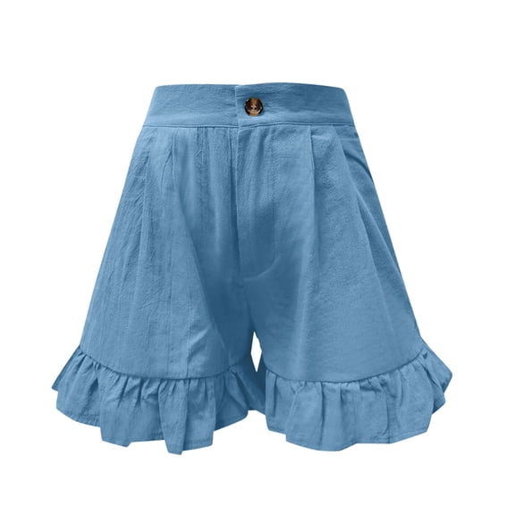 Shorts for Women Dressy Casual High Waist Ruffle Hem Wide Leg Short Loose Elegant Summer Vacation Shorts with Pocket Blue XL