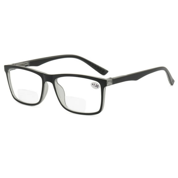 Black Gray Retro Rectangle Bifocal Reading Glasses 1.00 for men, Classic Presbyopic Glasses Spring Hinge Readers 1.00