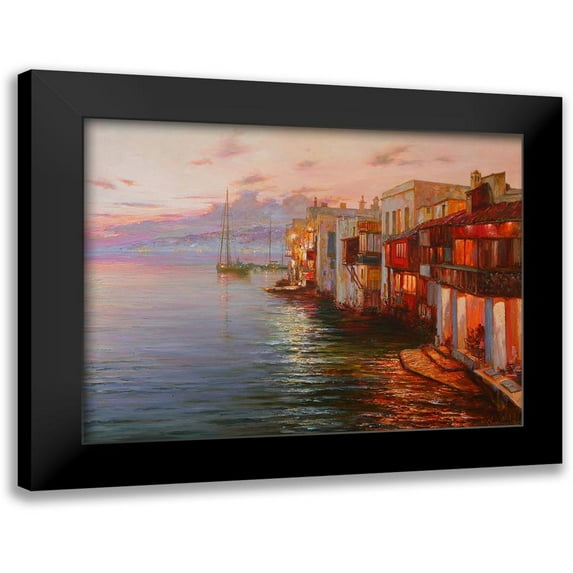 Obuchovsky, Yury 14x12 Black Modern Framed Museum Art Print Titled - Mikonos. Night Lights