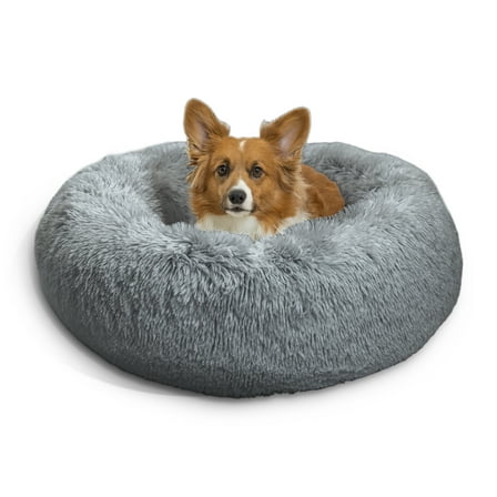 Best Friends by Sheri The Original Calming Donut Dog and Cat Bed in Shag Fur Gray, Medium 30x30"