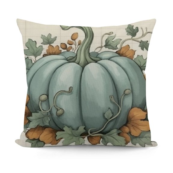 SHANXI  Teal Pumpkin Eucalyptus Leaves Throw Pillow Cover, Fall Autumn Thanksgiving Harvest Decoration for Home Sofa Couch 12x12in