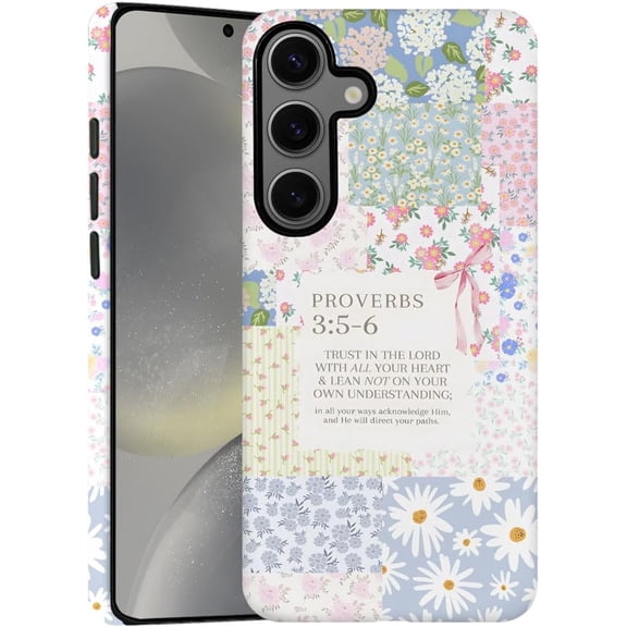 Case for Samsung Galaxy S24 Plus, Christian Flower Quilt Phone Case Military-Grade Drop Protection Cover for Women Girl - Frosted