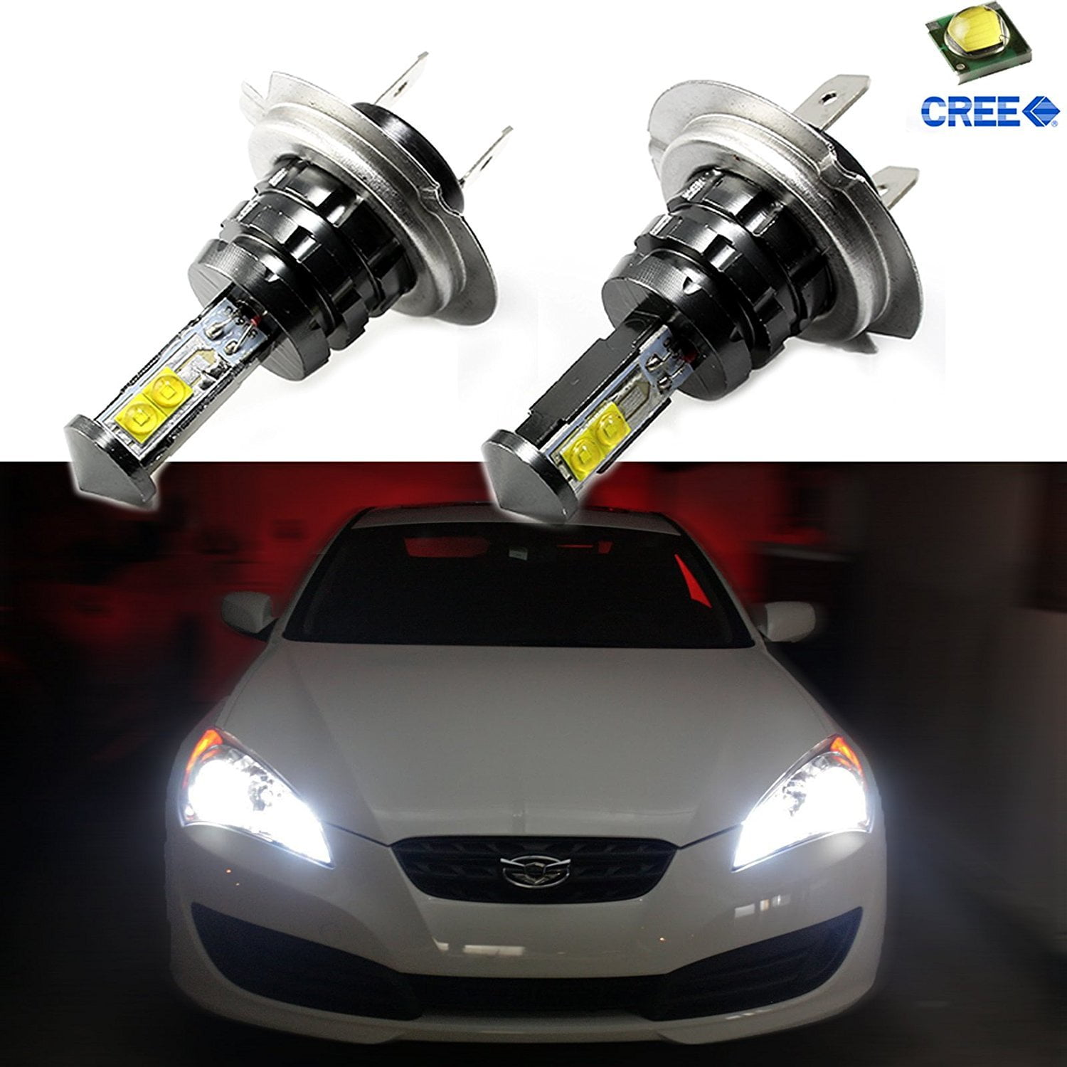 Xotic Tech 2x H7 Super Bright White 1800LM 6000K LED Bulbs For Daytime