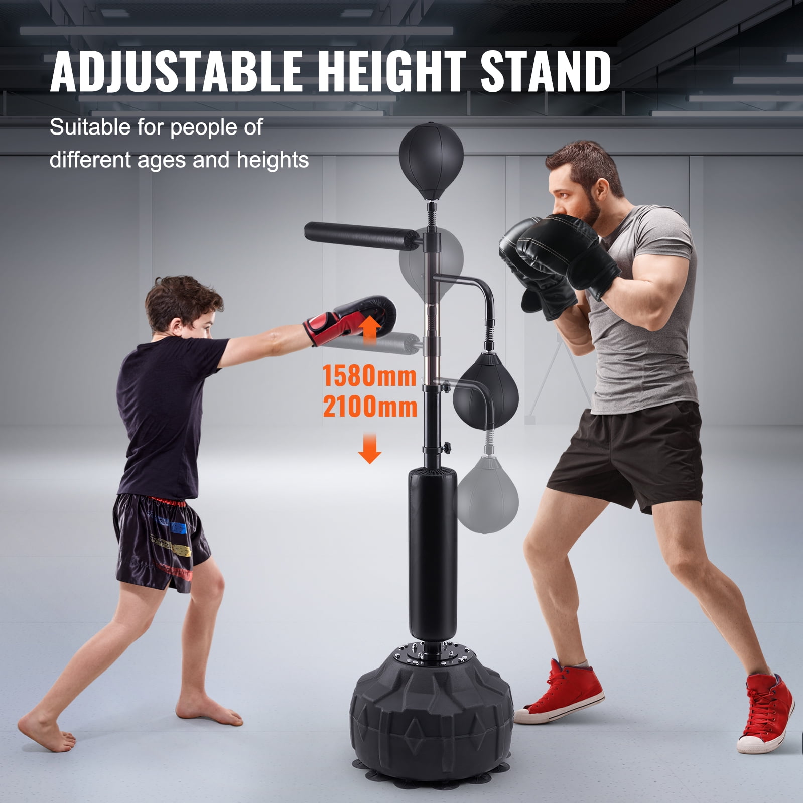 VEVOR Boxing Speed Trainer Punching Bag with Stand Reflex Boxing Bag for Teens Adults Height Adjustable Free Standing Strike Bag Set with Gloves