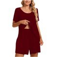 thumbnail image 2 of ICHUANYI Clearance 2PC Women's Round Neck Shorts Sleeve Two-piece Comfortable Home Pajamas Set Sports Set ICHUANYI "ICHUANYI", 2 of 7