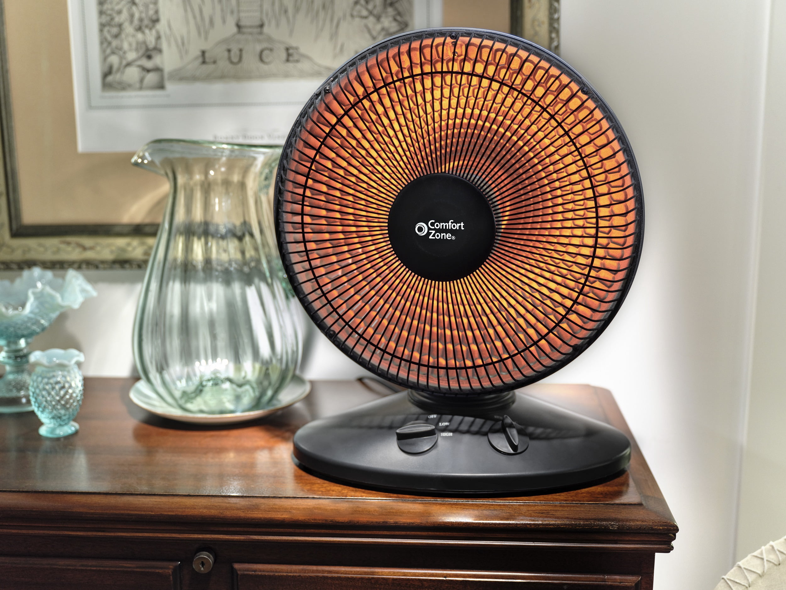 Comfort Zone 700/1,000-Watt Oscillating Parabolic Radiant Dish Heater with  7-degree Oscillation, Adjustable Tilt, Tip-Over Switch and Overheat  Protection Sensor - Walmart.com