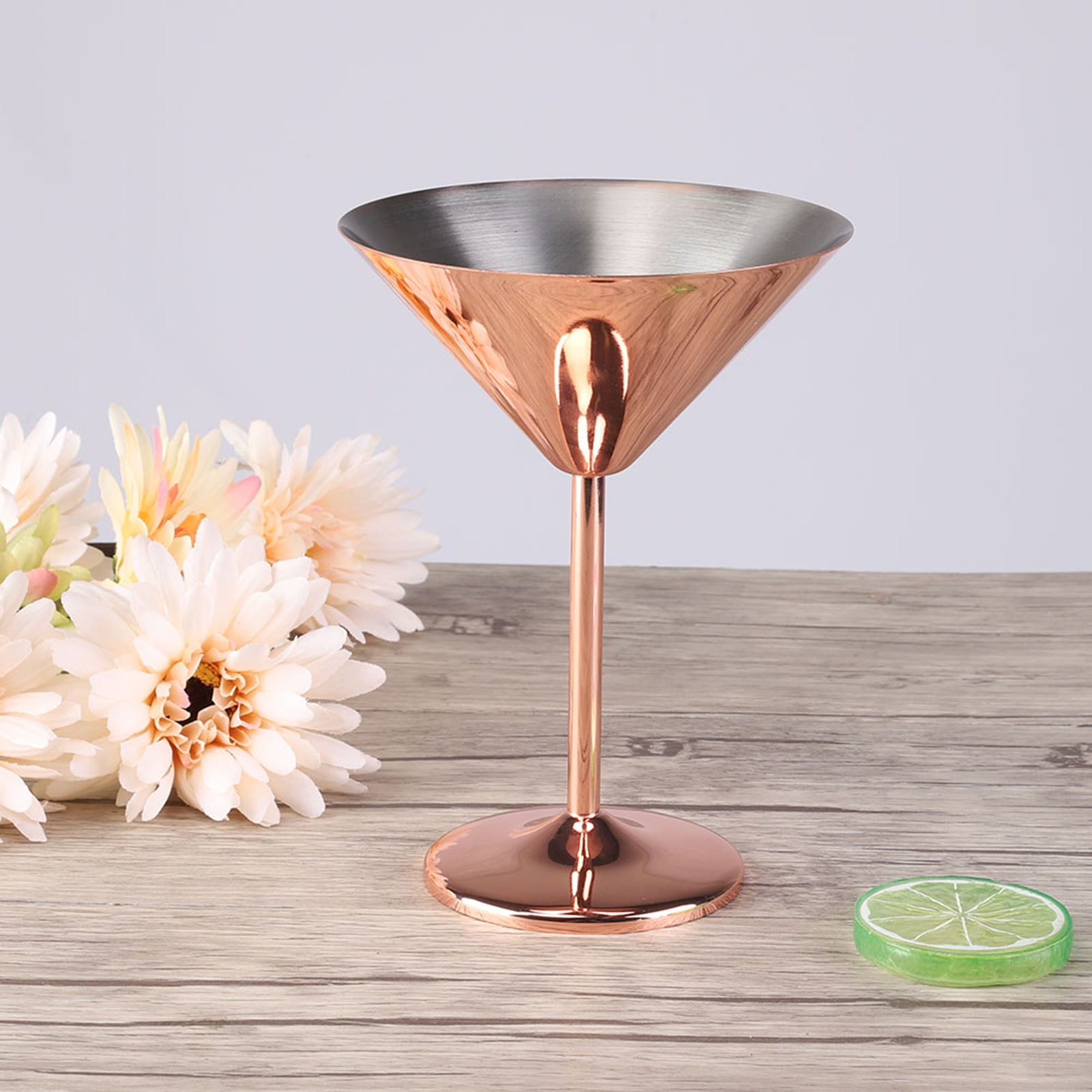 CmengAo Rose Gold Martini Glasses Set of 2, Copper Plated Stainless Steel  Martini Margarita Cocktail Glasses (8oz)