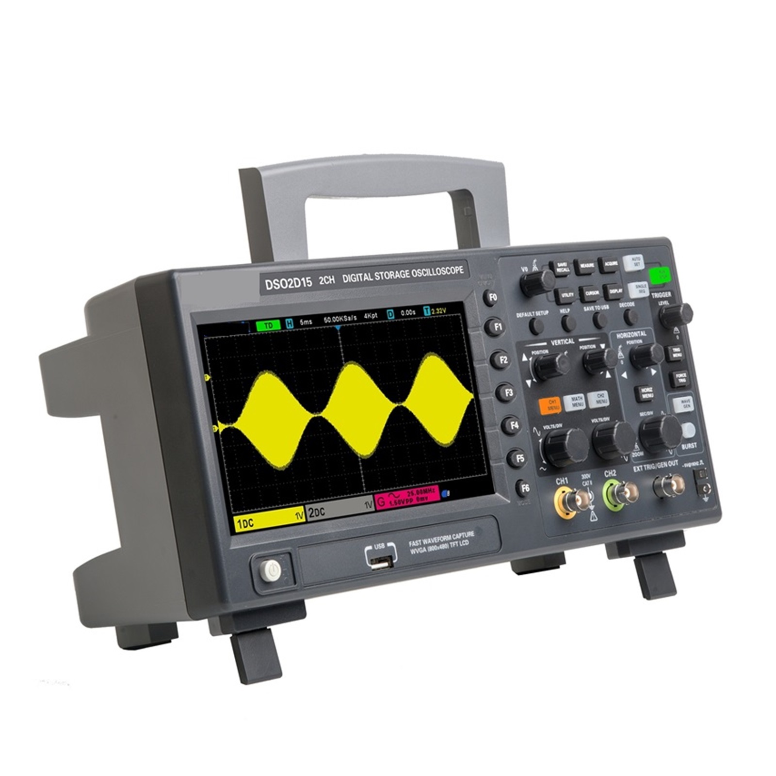 DSO2D15 Digital Oscilloscope DSO2C10 2D10 2 Channels 150MHz Osciloscópio 25MHz Signal Generator Voltmeter Frequency Meter ,Professional Designed