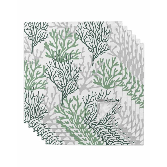 Cloth Napkins Set of 6 - 20x20 Inches, Sage Green Gray Coral Coastal Washable Reusable Table Napkins, Summer Beach Seaside Nautical Soft & Absortbent Dining Napkin for Party Wedding Hotel Restaurant