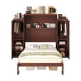 thumbnail image 4 of Kumix Queen Size Murphy Bed, Wooden Queen Wall Bed with 2 Wardrobe and Storage Shelf, Multifunctional Foldable Platform Bedframe for Guest-Room, Bedroom, Walnut, 4 of 7