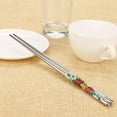 thumbnail image 2 of 1 Pair Stainless Steel Chopsticks Dishwasher Safe - Reusable Metal Non-slip Chopstick, Chinese Style Chop Sticks Standard Length Rice, Noodles and Sushi Reusable Cutlery Cookware, Red Rose, 2 of 3