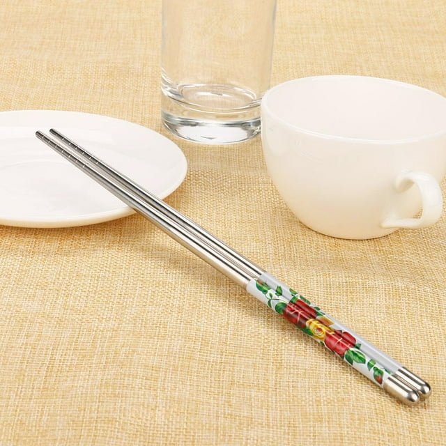 EGNMCR Baguettes Baguettes Réutilisables Longueur 1 Paire Motif de Fleurs Blanches Baguettes en Acier Inoxydable Paire Nouvelles Baguettes Blanches