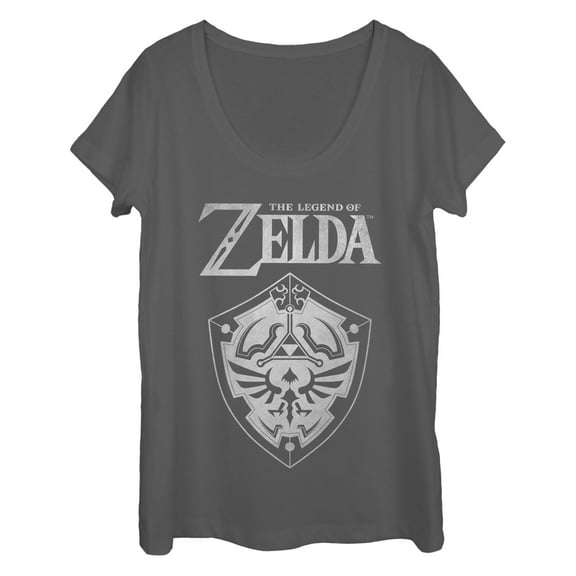 Women's Nintendo Legend of Zelda Shield Scoop Neck Charcoal Small