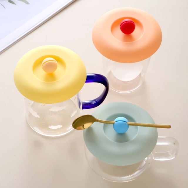 Xihbxyly Cubierta de Gel de Sílice Bells para Tazas, Sello Antisuciedad E Insectos, Forma Redonda, Fuerte Absorción, Práctica Abrazadera para Cuchara, Uso Versátil para Café, Té y Cocina, Tamaño 10 X