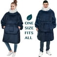 thumbnail image 5 of PAVILIA Sherpa Wearable Blanket Hoodie Women Men, Oversized Hoodie Sweatshirt Blanket, Thick Sweater Blanket Neck Warmer, Fleece Hood Hug Sleep Pod Adult, Cozy Warm Plush Gift Idea Mom Wife, Navy Blue, 5 of 7