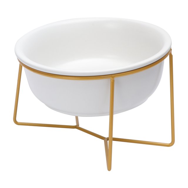 1PC High Feet Pet Feeding Bowl Creative Slant Pet Food Dish Ceramic Pet Eating Bowl Cervical Spine Care Pet Feeding Container for Pet Cat Dog Use (White with Rack 17.8CM/800ML)