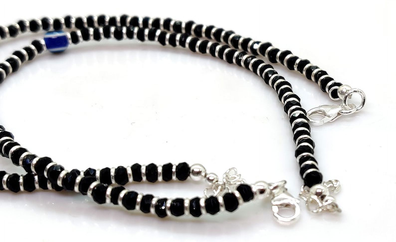 Evil Eye Black Beads Silver Anklet