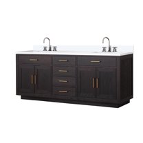 Abbey 80 in W Black Oak Double Vanity, White Quartz Top and Faucet Set