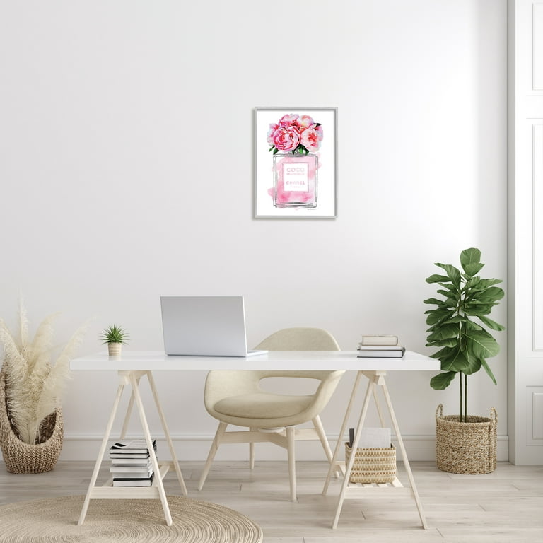 Stupell Industries Glam Perfume Bottle V2 Flower Silver Pink Peony Framed Wall Art by Amanda Greenwood