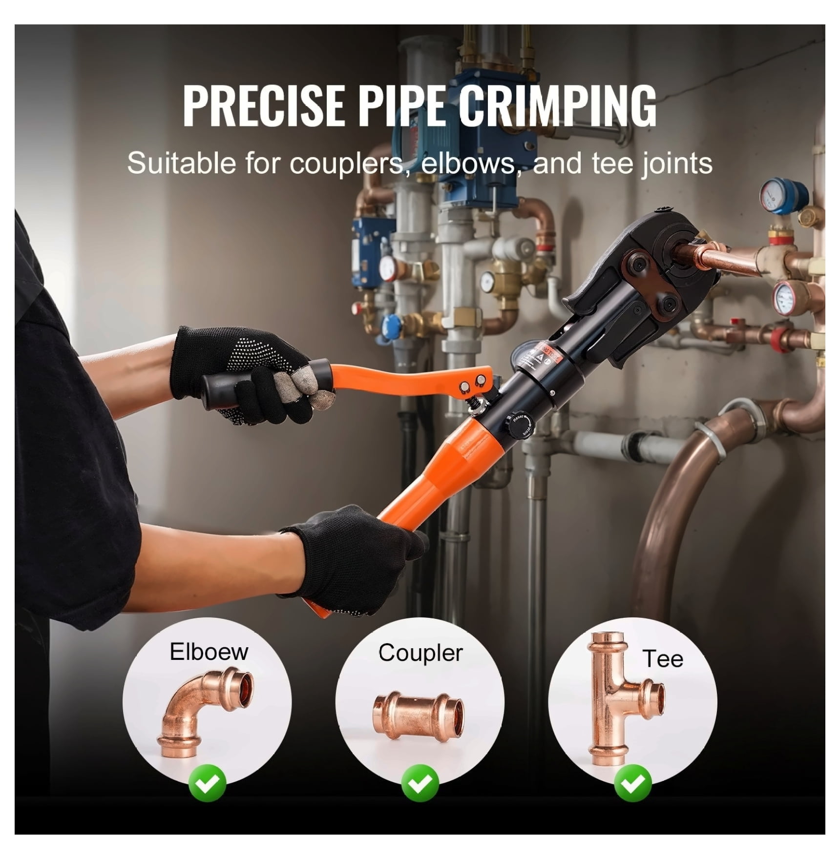 Copper Pipe Crimping Tool, Hydraulic Press Tool 1/2" 3/4" 1" for Copper & 3/8" 1/2" 5/8" F1807 Pex, Copper Ring Crimper, 360° Rotation