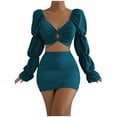 thumbnail image 2 of Puntoco 2 piezas moda mujer cuello en V sólido hueco bandag blusa de manga larga + Mini vestido conjuntos liquidación Puntoco Puntoco-1253, 2 of 9