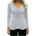 thumbnail image 5 of XPMWRP Womens V Neck Peplum Tunic Ruched Drawstring Front Long Sleeve Babydoll Solid Color Casual Flowy Blouse Tops Gray XXXL, 5 of 9