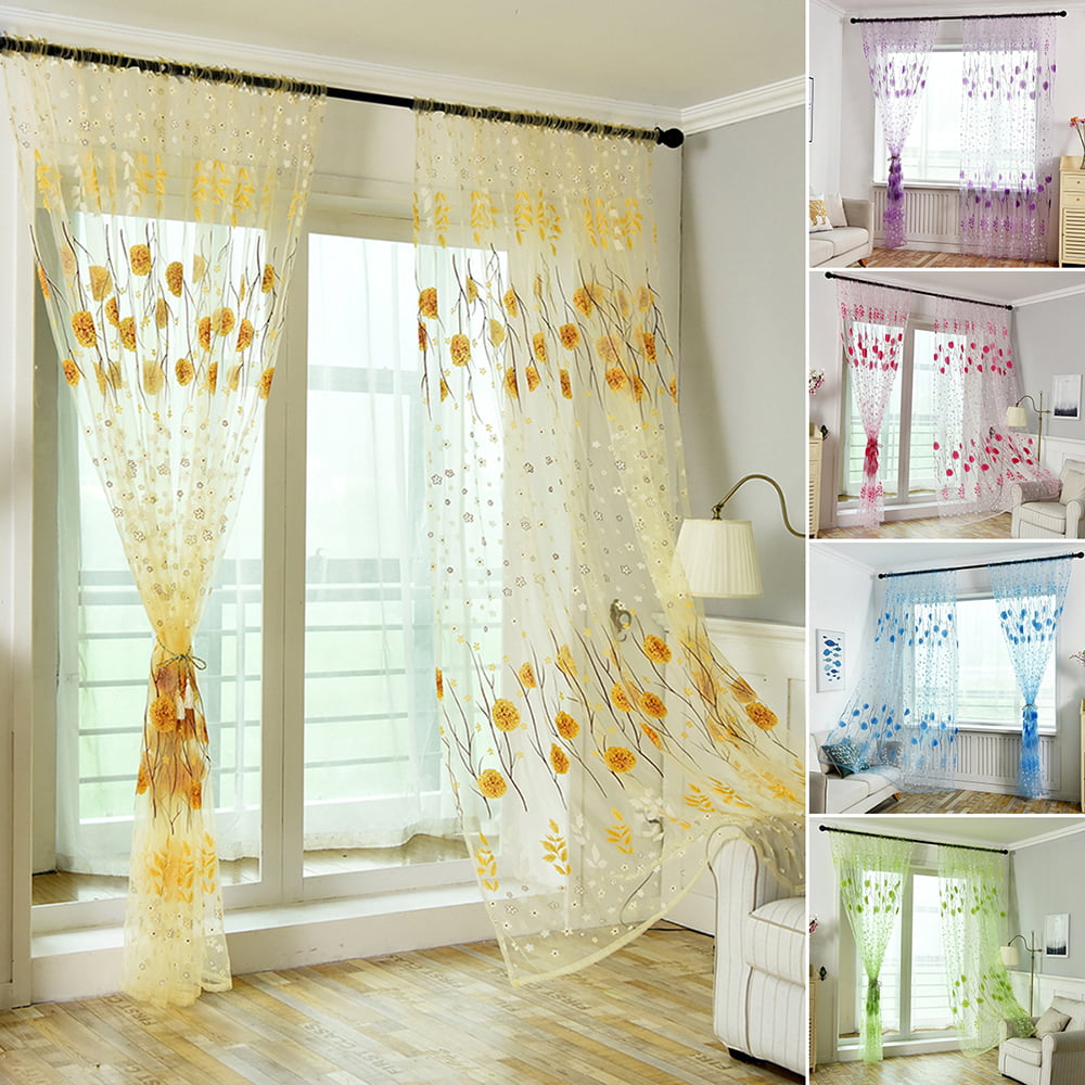Lace Floral Net Curtains Voile Window Panel Drape Valances Doors Divider Decor 