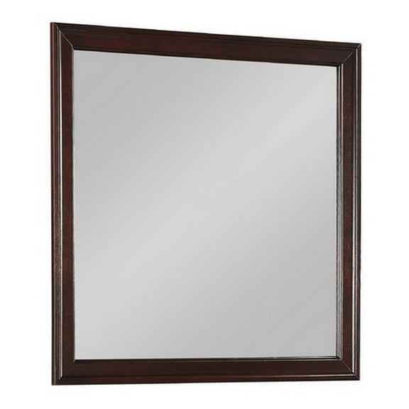 Benjara Rectangular Molded Wooden Frame Dresser Top Mirror, Cherry Brown and Silver