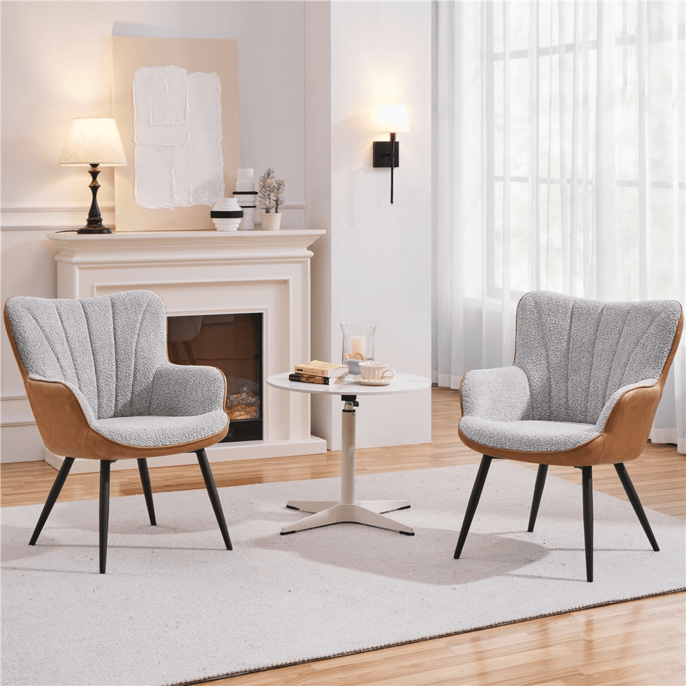 Renwick Modern Upholstered Faux Leather Accent Chair with Pleated Curved Back, Retro Brown