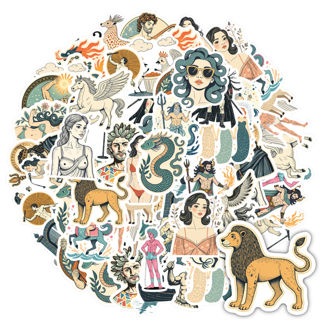 35pcs-70pcs Creative Animal Stickers Mythology Stickers Decorative PVC Stickers for Laptops Notebooks Suitcases