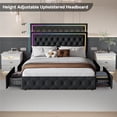 thumbnail image 3 of LED Queen Bed Frame with Headboard and Storage,Bed Frame Queen Size with 4 Storage Drawers and LED Lights,Velvet Upholstered Queen Size Bed with Charging Station,No Box Spring Needed,Black, 3 of 9