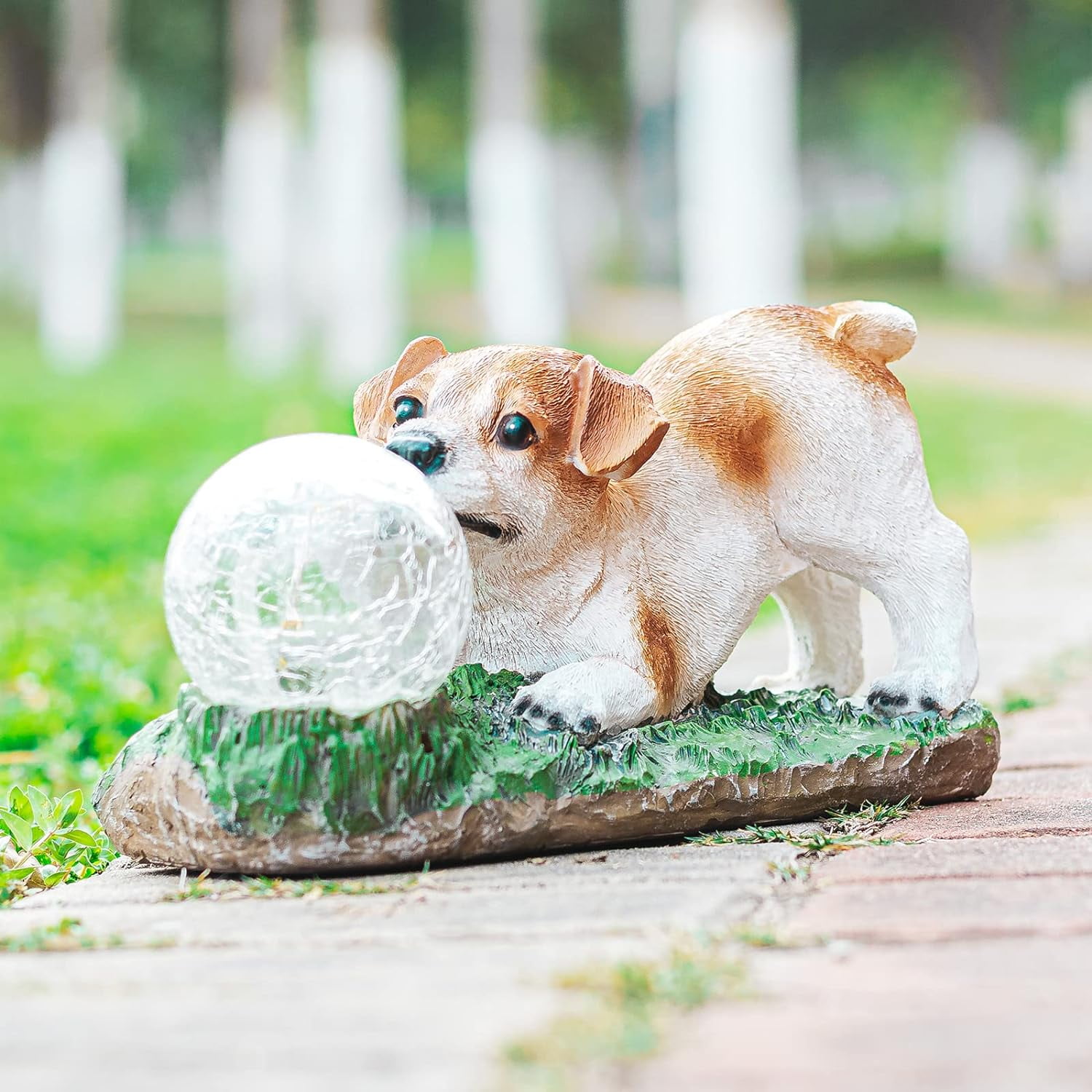 Solar Garden Dog  Statues - Garden Art Decoration Solar Lights Resin Outdoor Statue for Patio, Garden, Lawn