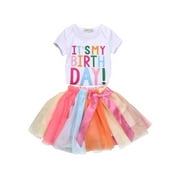 Luiryare It s My Birthday Kid Girl Colorful Tutu Skirt Party Dress Outfit Set