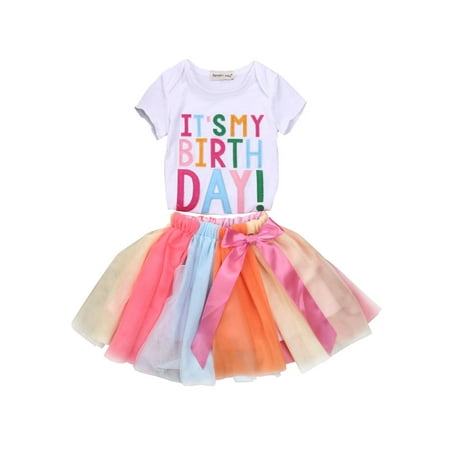 Luiryare It s My Birthday Kid Girl Colorful Tutu Skirt Party Dress Outfit Set