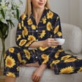 thumbnail image 6 of Pajama Sets for Women 2 Pcs, Royal Blue Plaid Sunflower Button Down Long Sleeve Sleepwear Lounge PJ Sets, 6 of 6