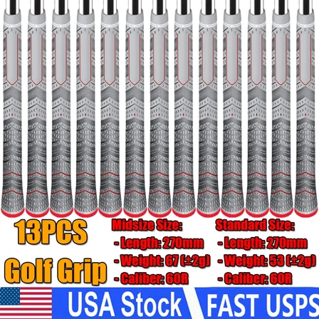 13 PCS Golf Grip Golf Club Grips Gray Rubber Anti-Slip Grip Midsize 60R