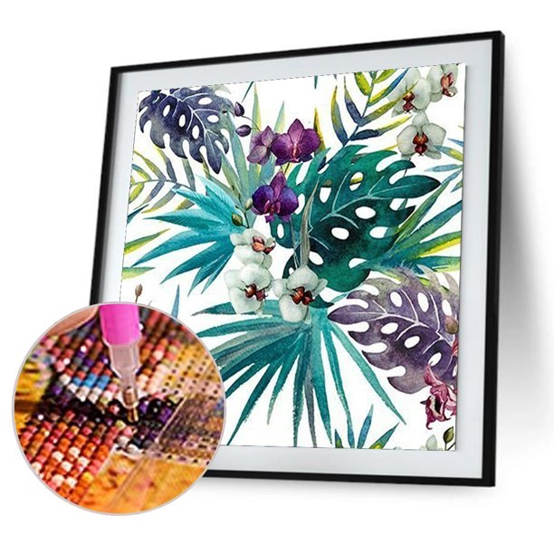 Cuadros Decorativos Pintura de diamantes 5D de hoja de flor taladro redondo completo Wdftyju manualidades de arte DIY mosaico Kit de imagen regalo de decoración del hogar