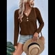 thumbnail image 4 of Camisetas de Verano con Cuello en V para Mujer, Estilo Informal, Tipo Túnica con Botones y Cuello Henley Marrón Oscuro S, 4 of 7