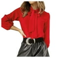 thumbnail image 5 of Afdoent Blouses For Women Long Sleeve Solid Color Shirt With Tie Front Casual Spring Summer Blouse Summer Outfits 2025, 5 of 5