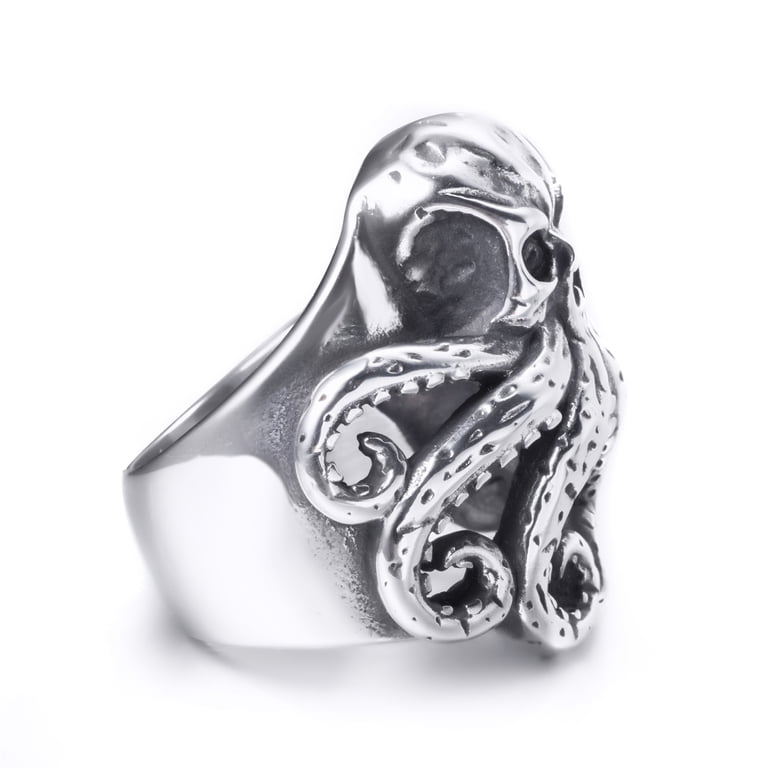 PAMTIER Men's Stainless Steel Octopus Tentacle Wrap Ring - Vintage Hip Hop Style