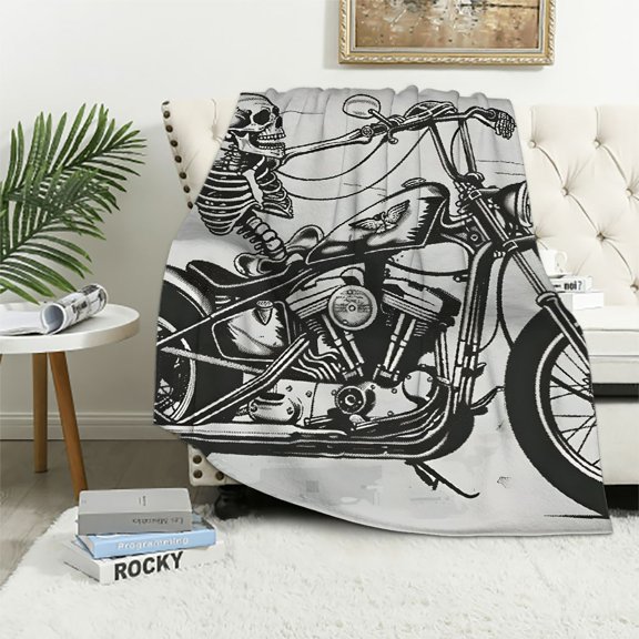SHERONV Skeleton Motorcycle Theme Soft Fleece Blanket for All Seasons - Warm Lightweight Throw Blanket for Living Rooms Sofa Decor Cow Gifts - Super Soft & Long-Lasting Blanket 40x50in