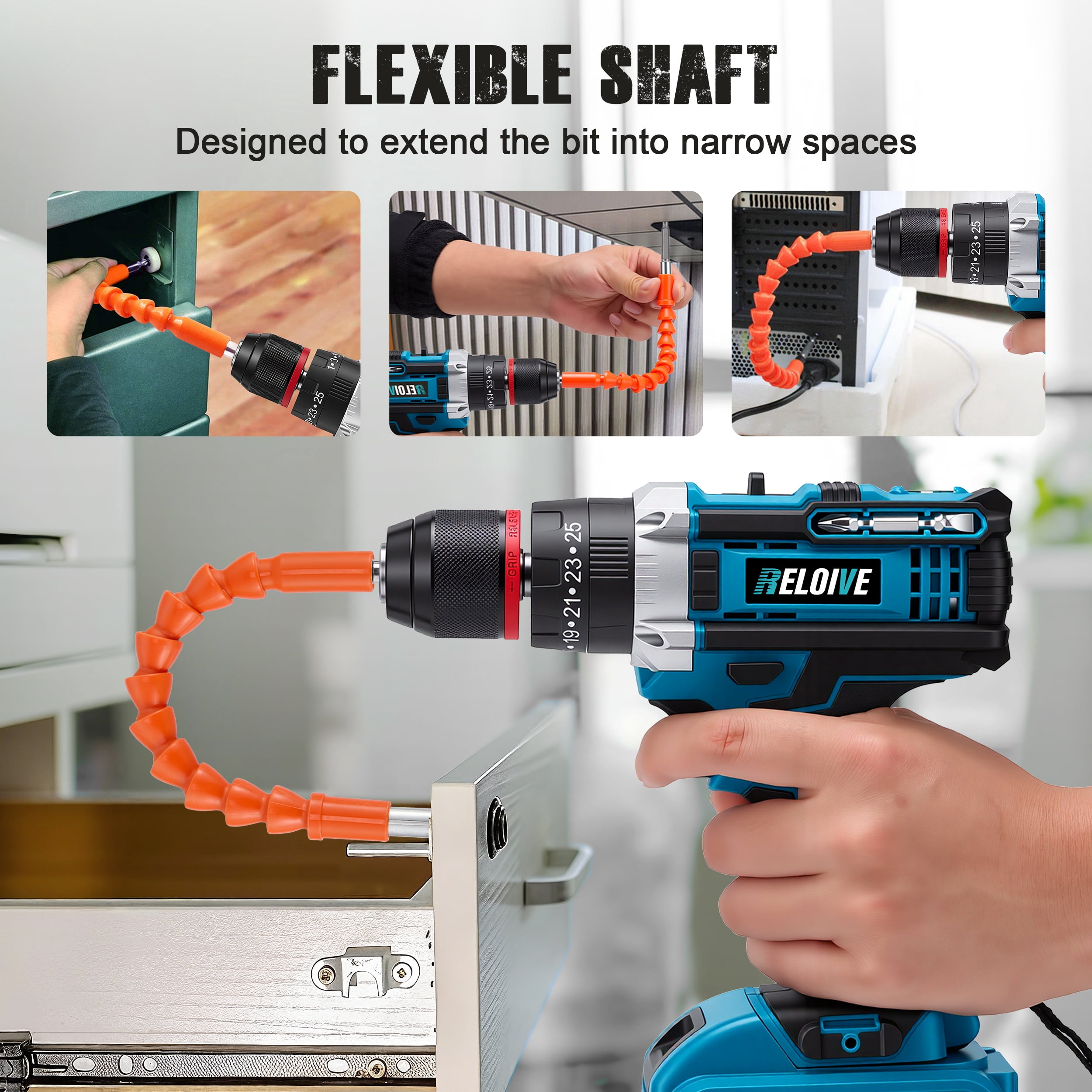RELOIVE 21V Cordless Drill Driver,Power Drill Set with 2×2000mAh Batteries,4-in-1 Function,45N.m Max Torque,3/8" Keyless Chuck, 25+3 Position