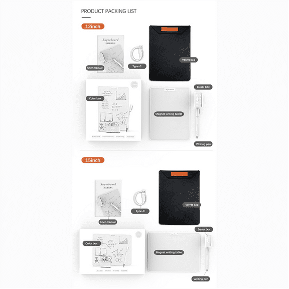 Handwriting Magnetic Drawing Board, Children's Painting, Graffiti Board Without Consumables, Clear Writing 12-Inch,1 x pen 1 x eraser 1 x data cable 1 x protective case,White