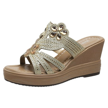 

PEASKJP Summer Sandals Women s Bennia Flat Sandal Summer Casaul (Gold 9)