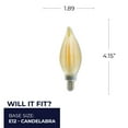 thumbnail image 2 of Bulbrite 862786 4W Dimmable C11 Shape 2100K Filament Candelabra E12 Base Amber Spunlite LED Bulb - Pack of 4, 2 of 7